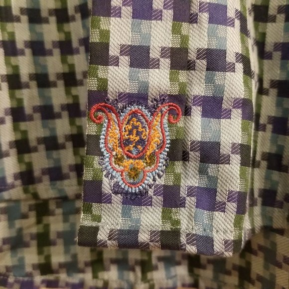 Robert Graham S Blue Purple Green Dress Shirt Hounds Tooth Long Sleeve - Picture 6 of 8